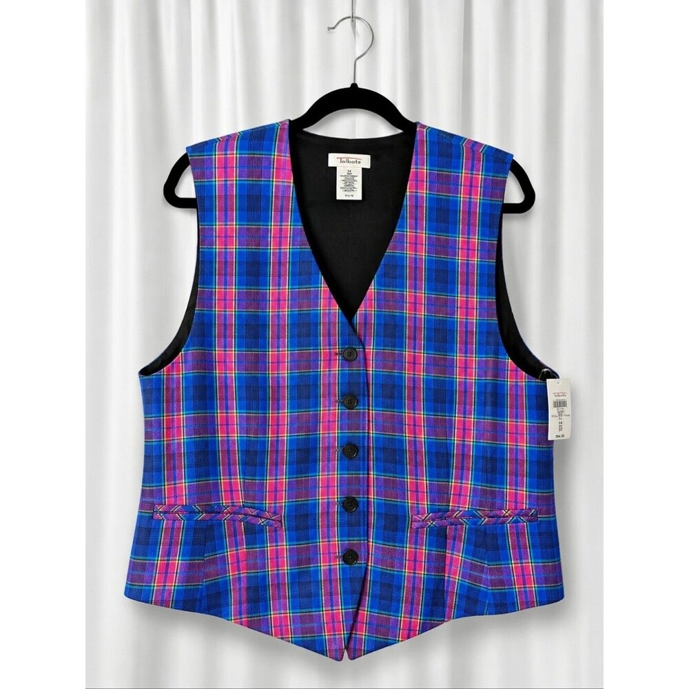 Vintage Talbots Rich Tartan Plaid Adjustable Linen Blend Vest Preppy Academia